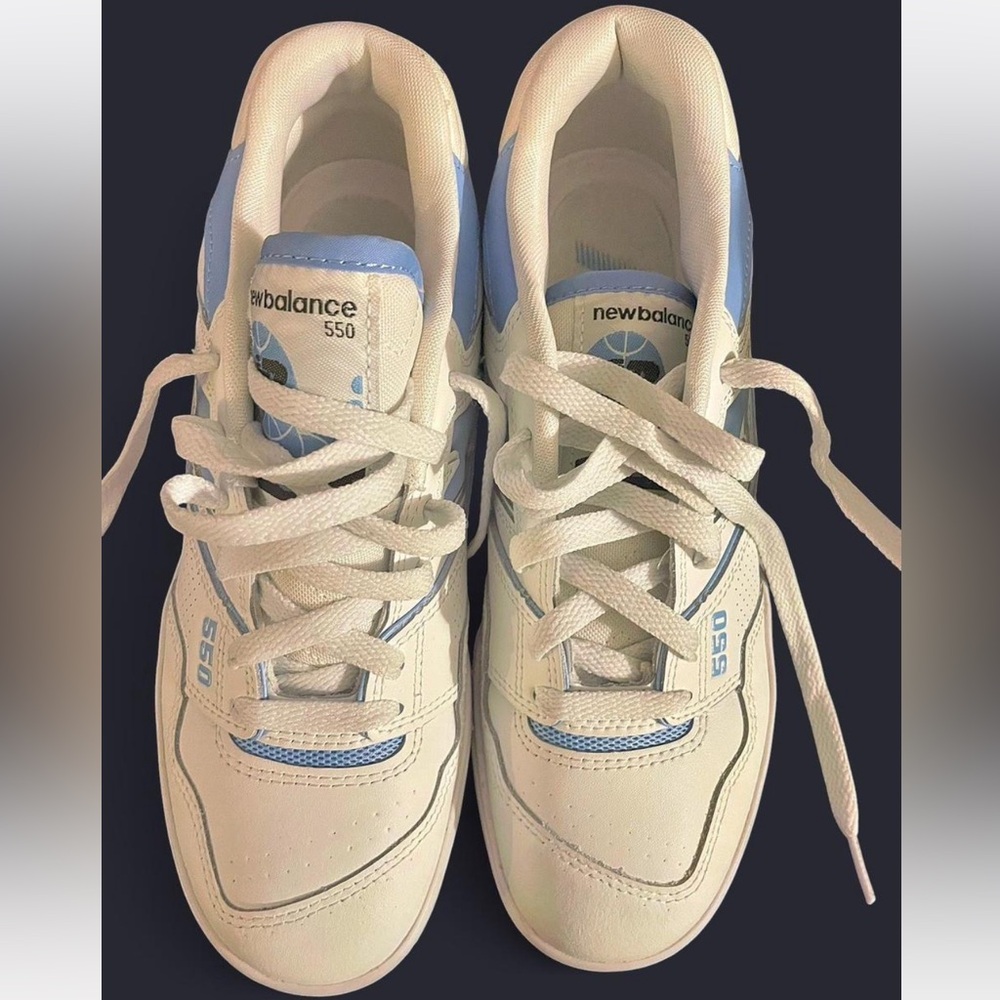 New Balance Kids' white and Light Blue Sneakers